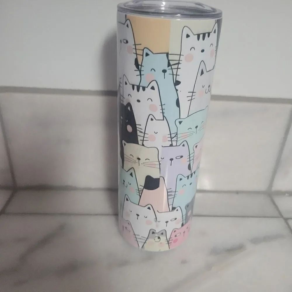 Cat Pastel Color Doodle Cartoon 20oz Tumbler Insulated Hot Cold Coffee Tumbler